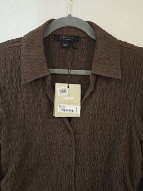 AllSaints Brown Textured Button-Down Shirt